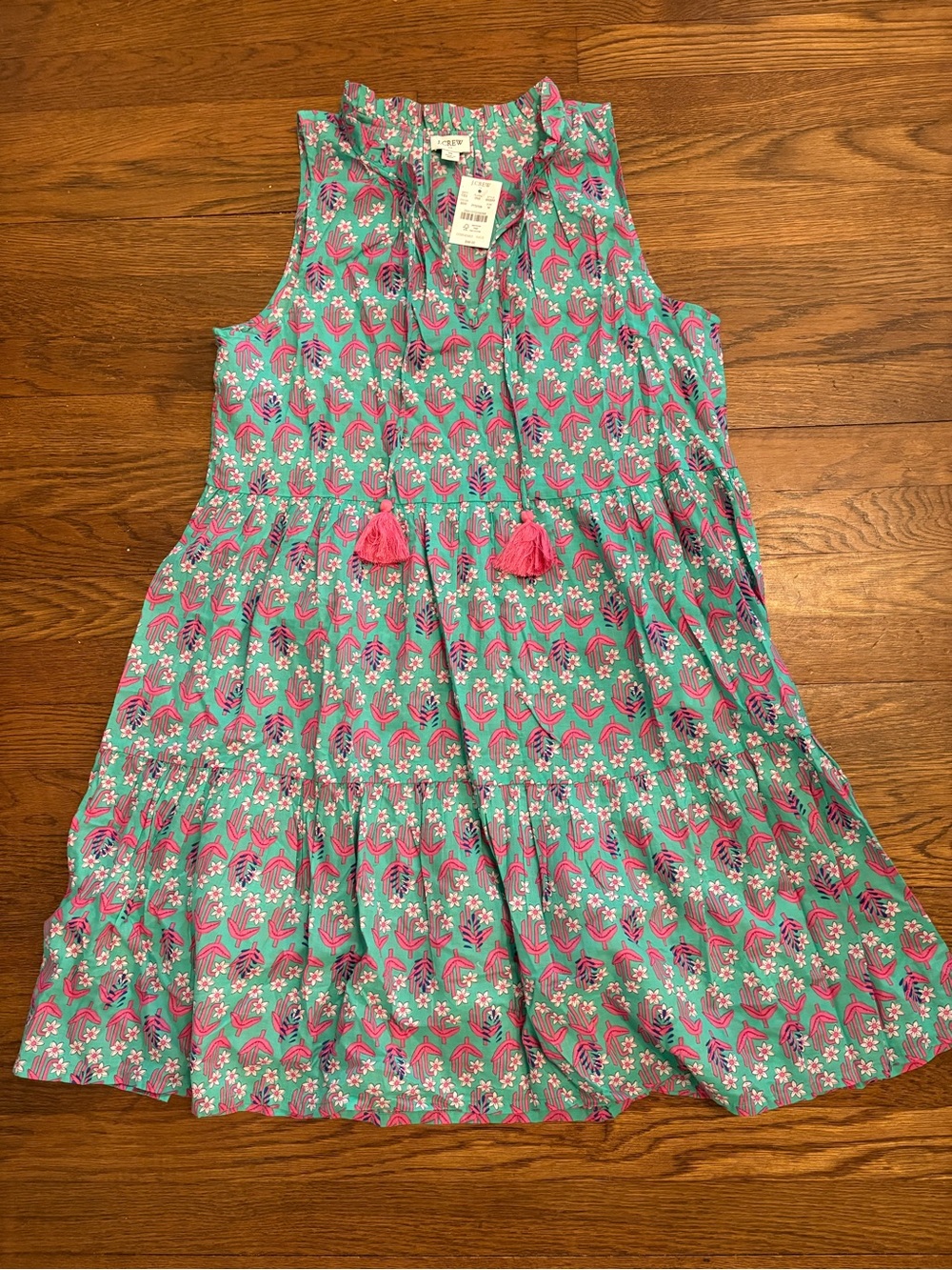 J. Crew Turquoise and Pink Floral Tassel Swim Coverup Dress